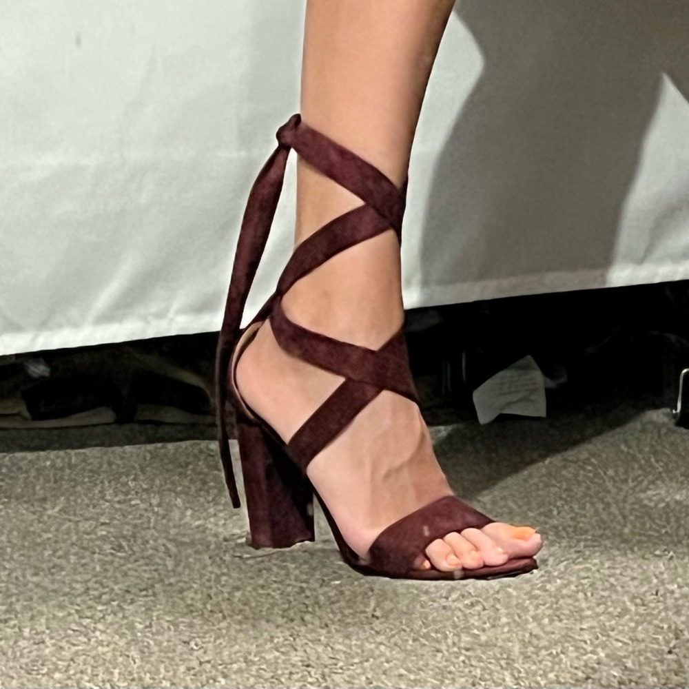 Lace up burgundy heels